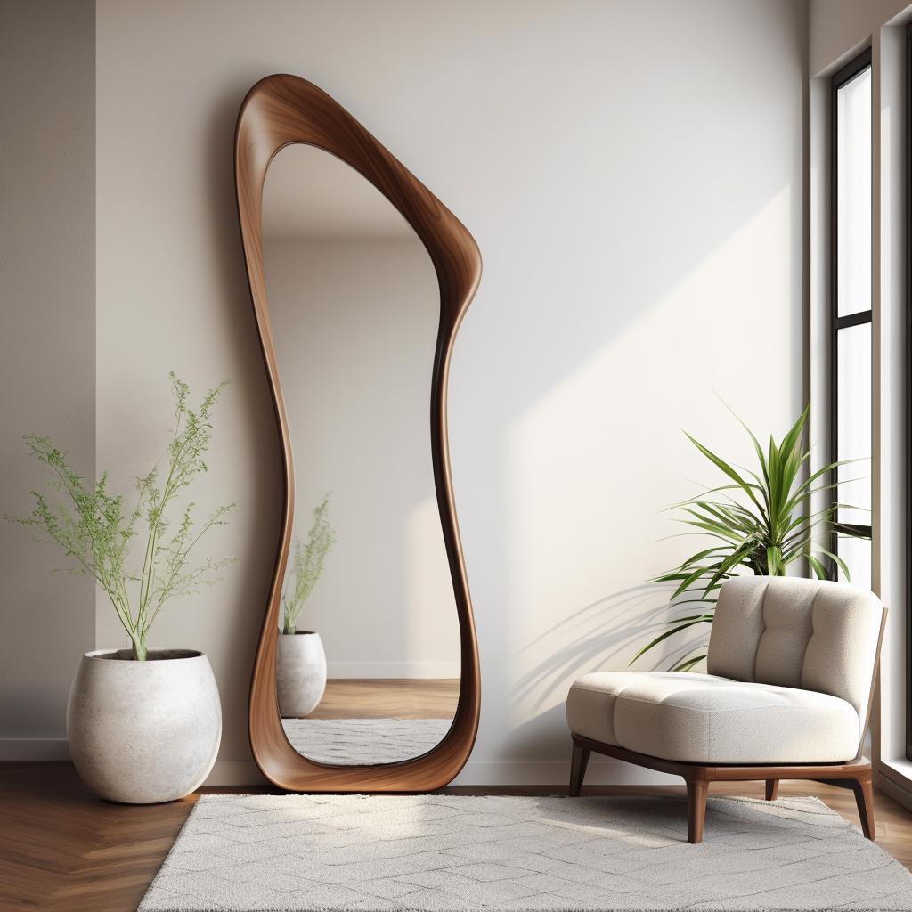Timberror walnut asymmetrical mirror, Contour design