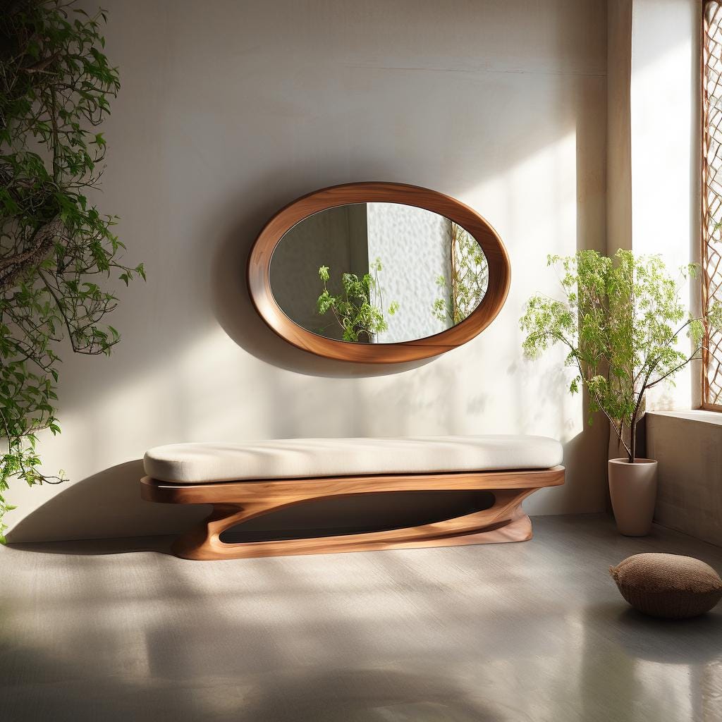 Timberror walnut asymmetrical mirror, Eden design — alternate product view 2