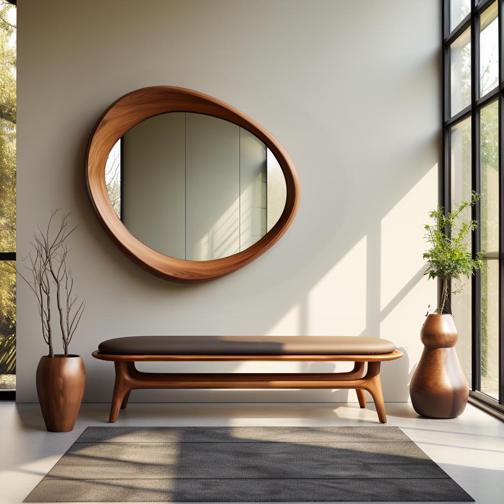 Timberror walnut asymmetrical mirror, Crescent design — alternate product view 2