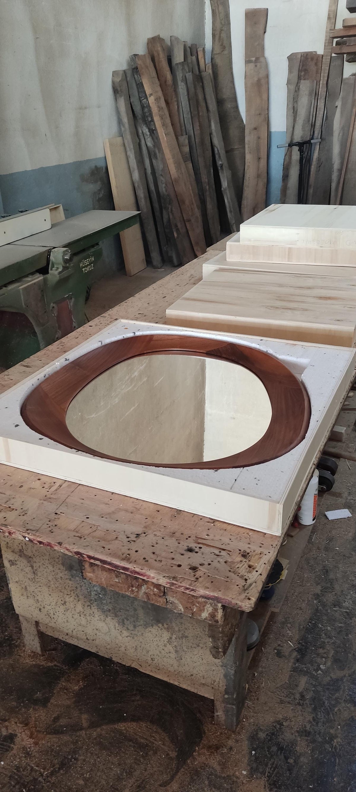 Timberror walnut asymmetrical mirror, Cairn design — alternate product view 10