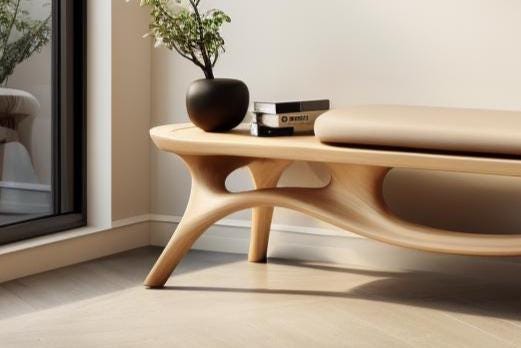 Timberror oak sculptural wood bench, Serene design — alternate product view 3