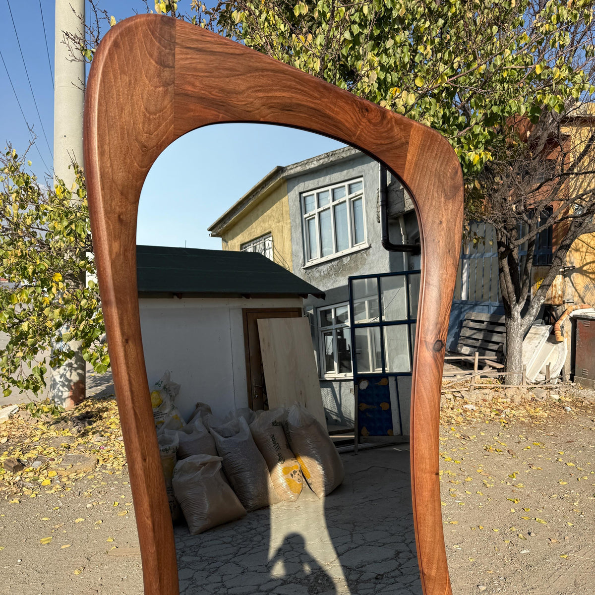 Timberror walnut asymmetrical mirror, Drift design — alternate product view 9