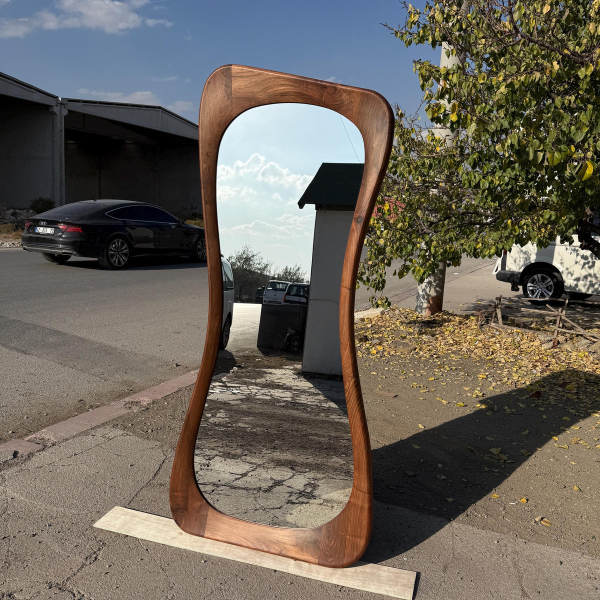 Timberror walnut asymmetrical mirror, Drift design — alternate product view 8