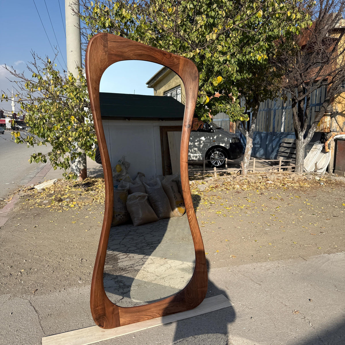 Timberror walnut asymmetrical mirror, Drift design — alternate product view 11