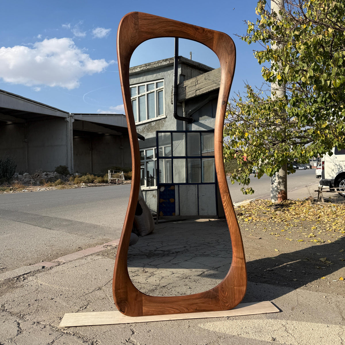 Timberror walnut asymmetrical mirror, Drift design — alternate product view 7