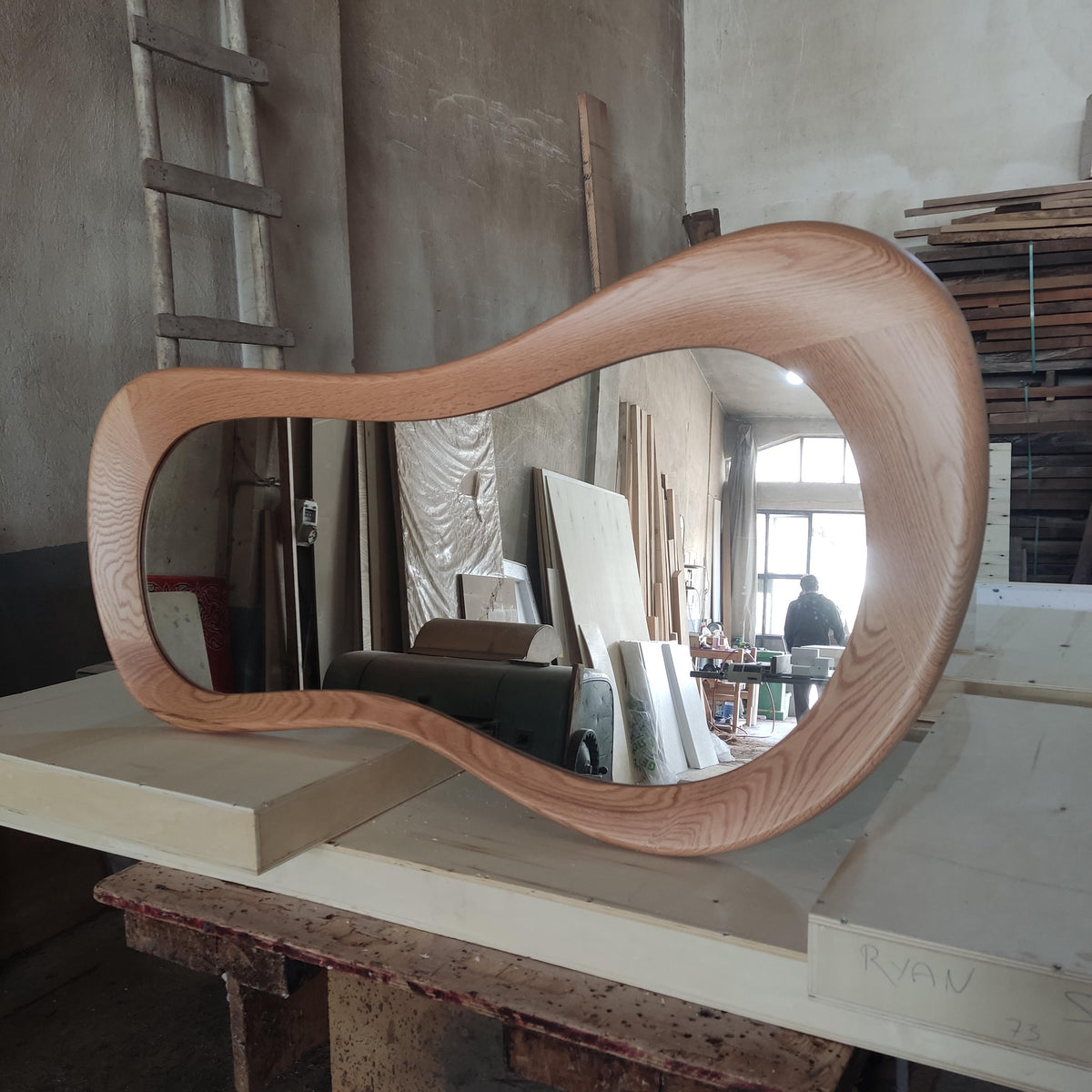 Timberror oak asymmetrical mirror, Moss design — alternate product view 9