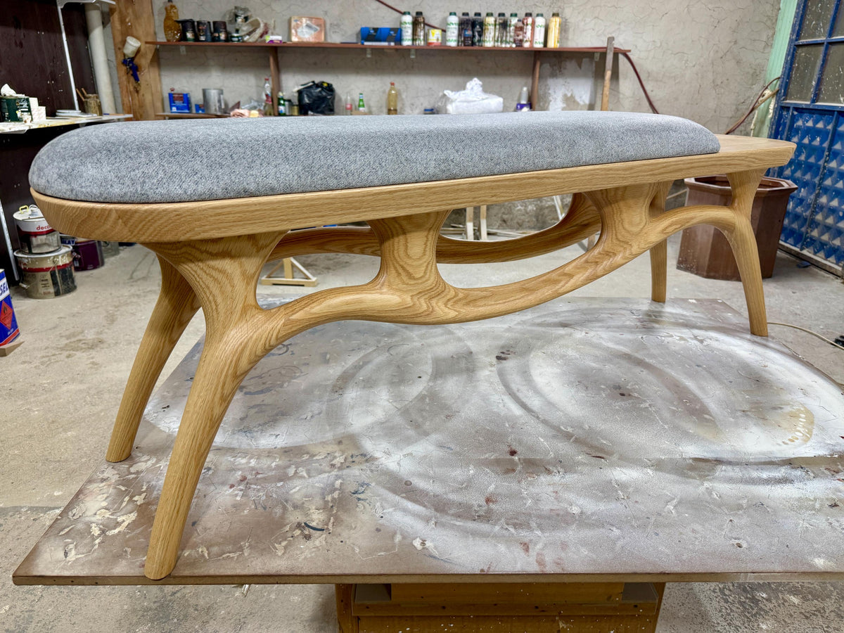 Timberror oak sculptural wood bench, Serene design — alternate product view 11