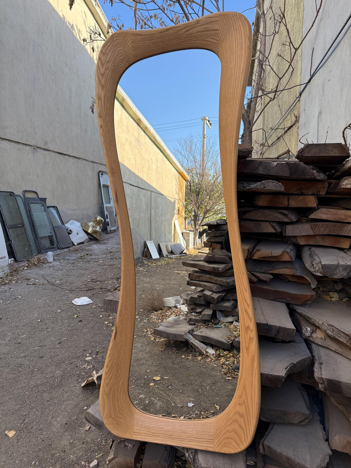 Timberror oak asymmetrical mirror, Riverstone design — alternate product view 8