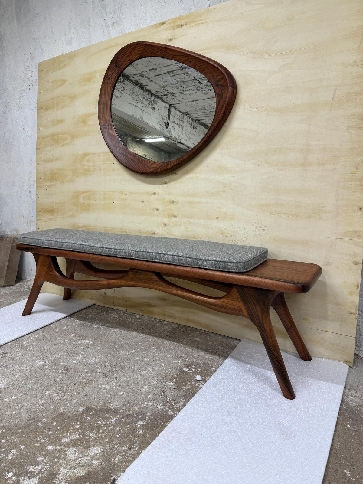 Timberror walnut sculptural wood bench, Rove design — alternate product view 7