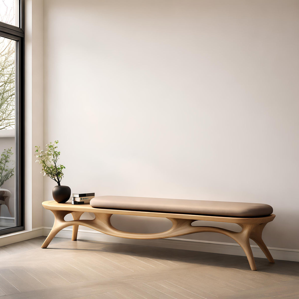 Timberror oak sculptural wood bench, Serene design