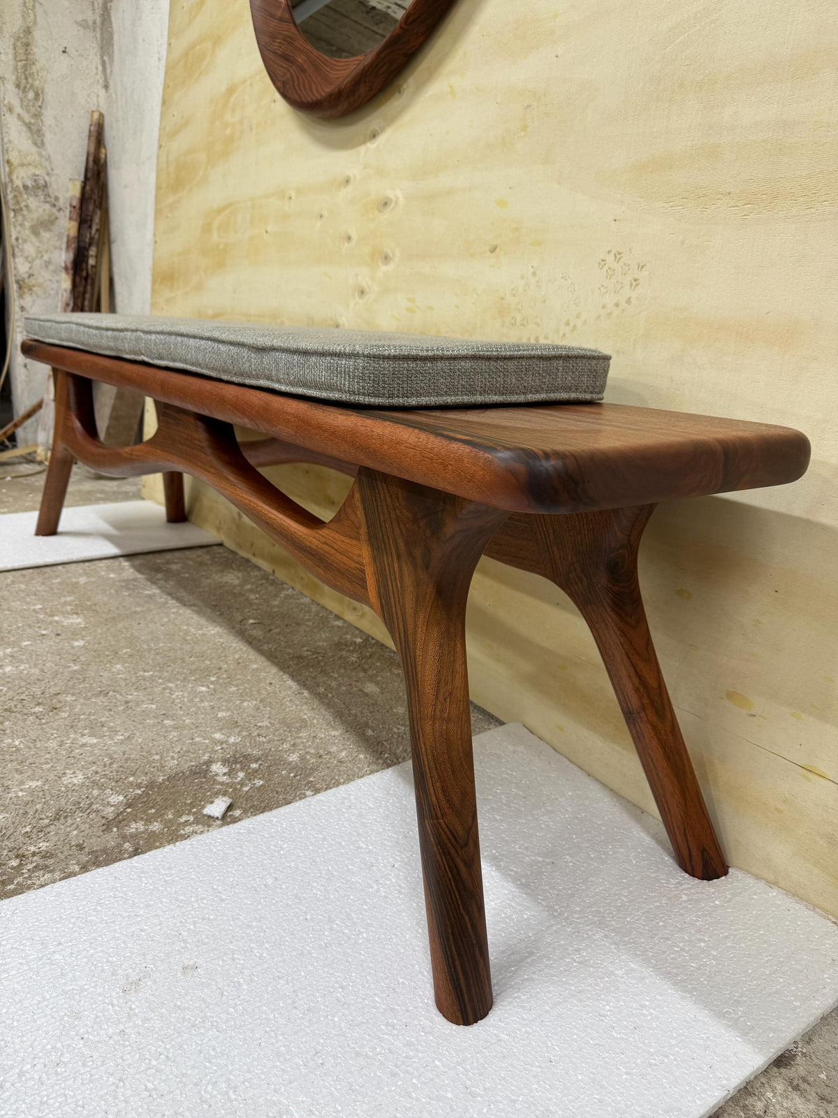 Timberror walnut sculptural wood bench, Rove design — alternate product view 8