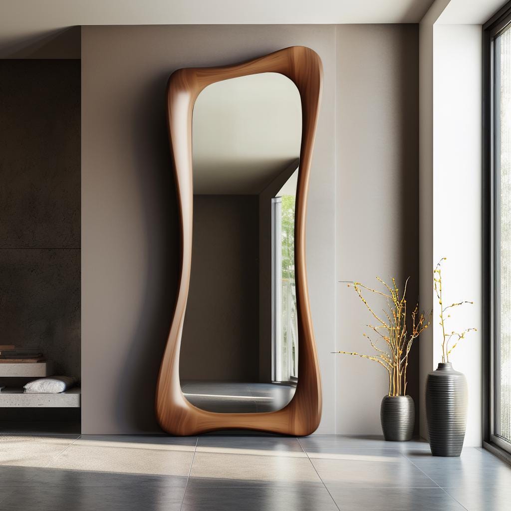 Organic walnut full-length mirror in a warm interior